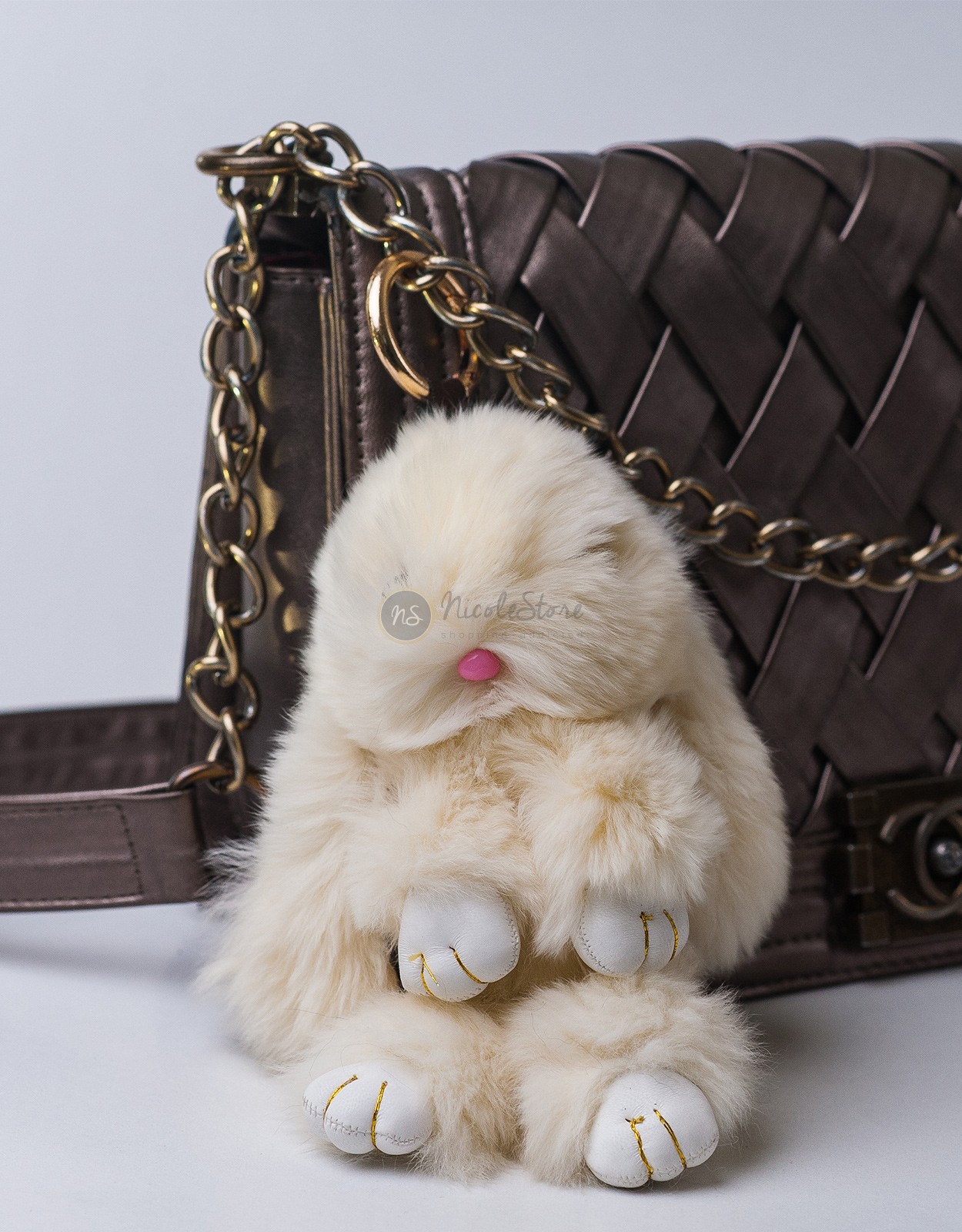 equilibrium Saga telegram Accesoriu pentru geanta din blana naturala de iepure in forma de iepure de  culoare crem | Nicole Store