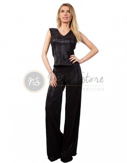 Compleu Pantaloni Evazati cu Top Negru NS00174